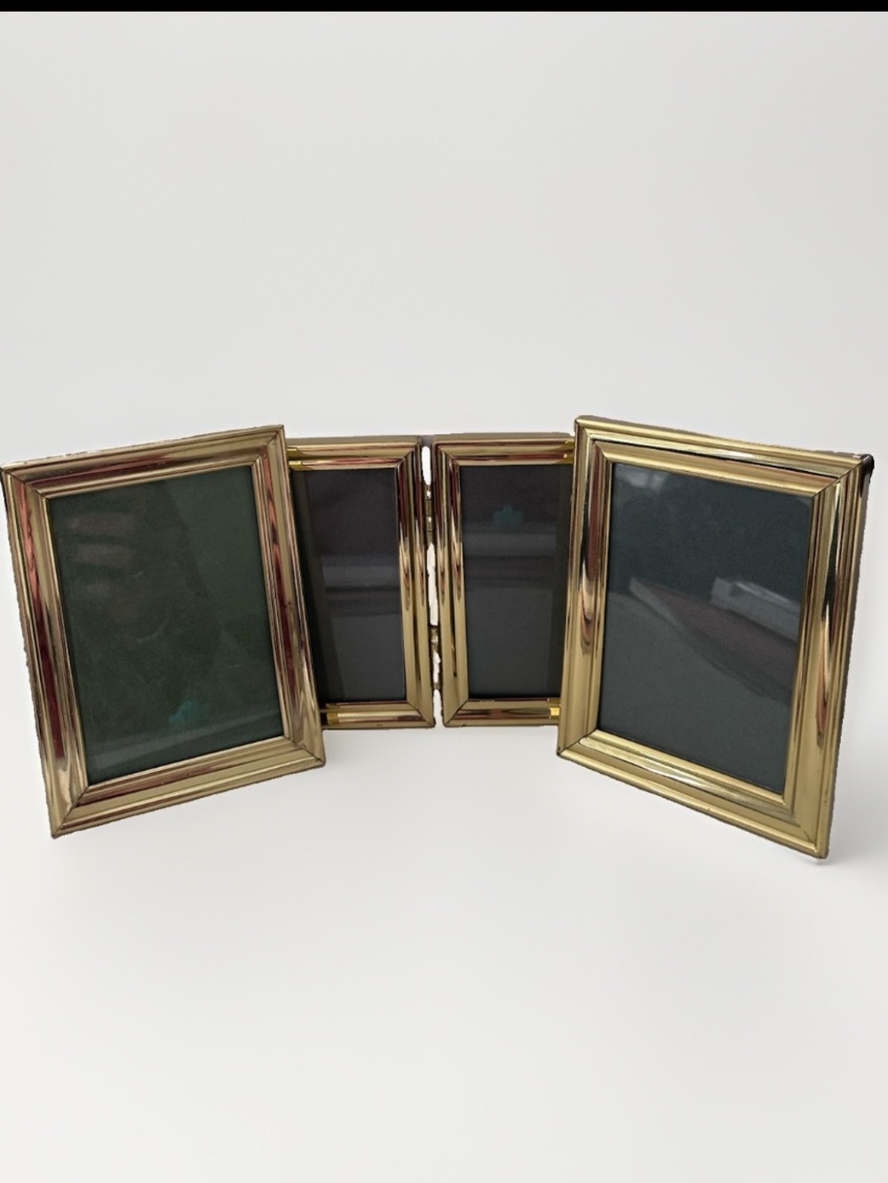 LOT OF 4 Vintage 80s Brass BI-FOLD Picture Frame Shiny Metal Korea 3.5x5 3.5x5.5